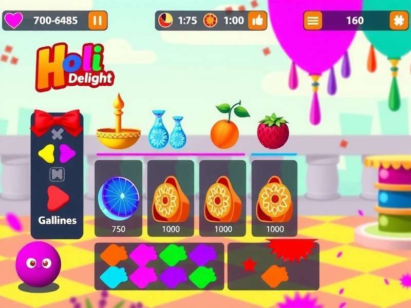 Holi Delight Dash colorful gameplay interface Holi Delight Dash game dashboard showing colorful festival elements